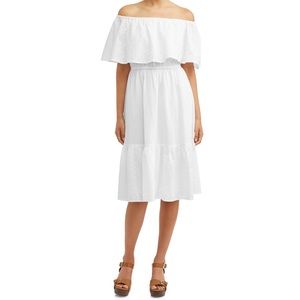 Sofia Eyelet Off-the-Shoulder Midi Dress EUC